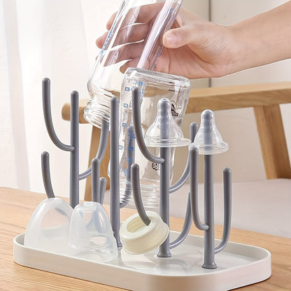 Space-Saving Cactus-Inspired Youngsters Bottle Drying Rack with Base - Holds Multiple Bottles, Teats, Cups & Pump Parts, Durable Material, Ideal for Organizing Parenting Essentials