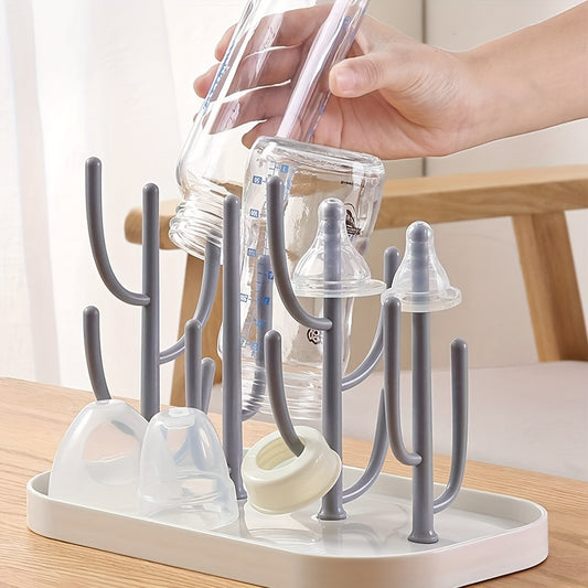Space-Saving Cactus-Inspired Youngsters Bottle Drying Rack with Base - Holds Multiple Bottles, Teats, Cups & Pump Parts, Durable Material, Ideal for Organizing Parenting Essentials
