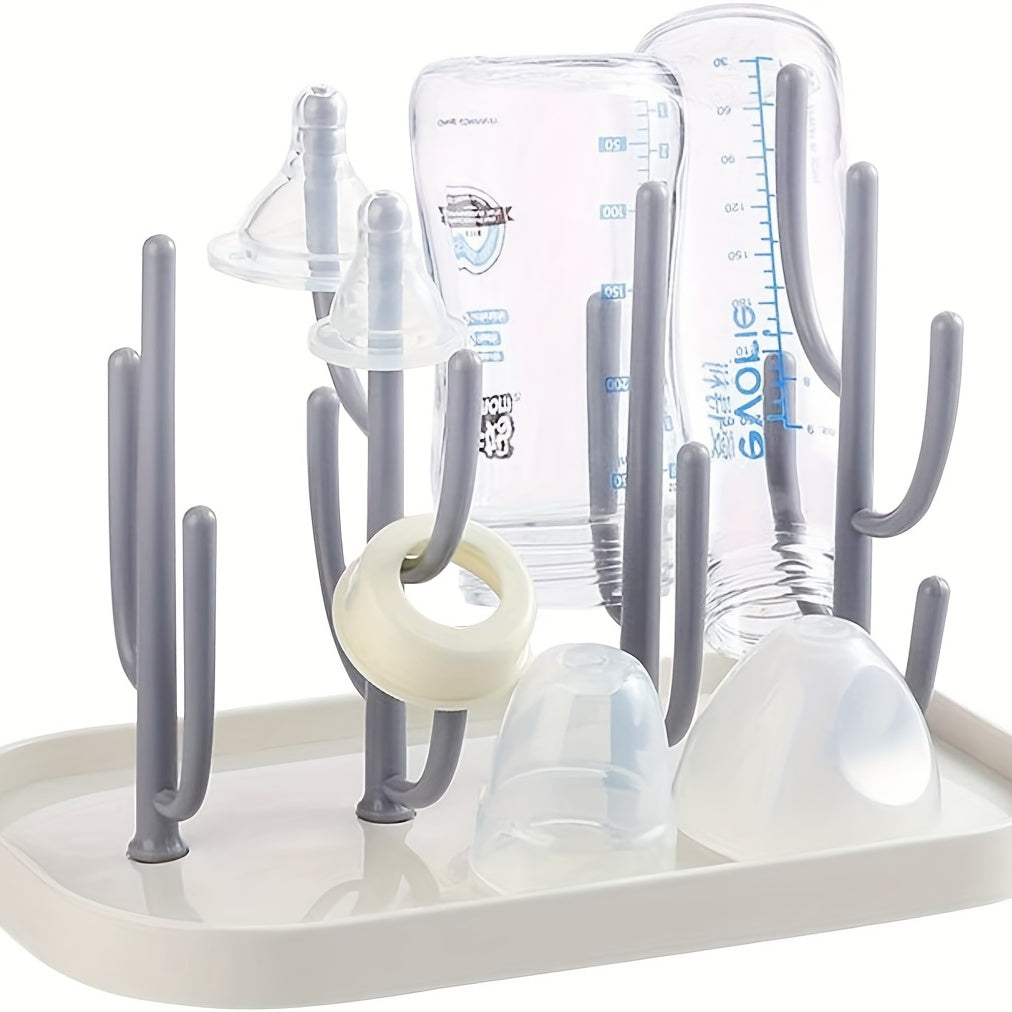 Space-Saving Cactus-Inspired Youngsters Bottle Drying Rack with Base - Holds Multiple Bottles, Teats, Cups & Pump Parts, Durable Material, Ideal for Organizing Parenting Essentials