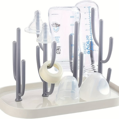 Space-Saving Cactus-Inspired Youngsters Bottle Drying Rack with Base - Holds Multiple Bottles, Teats, Cups & Pump Parts, Durable Material, Ideal for Organizing Parenting Essentials