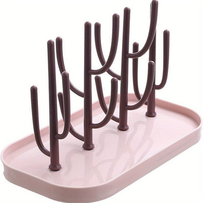 Space-Saving Cactus-Inspired Youngsters Bottle Drying Rack with Base - Holds Multiple Bottles, Teats, Cups & Pump Parts, Durable Material, Ideal for Organizing Parenting Essentials
