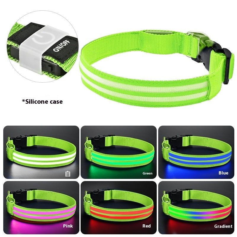 Shiny Dog Collar Double Fiber Pet Night Collar