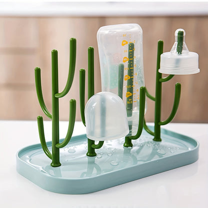 Space-Saving Cactus-Inspired Youngsters Bottle Drying Rack with Base - Holds Multiple Bottles, Teats, Cups & Pump Parts, Durable Material, Ideal for Organizing Parenting Essentials